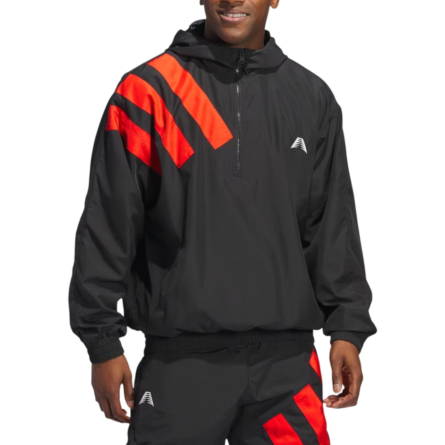 adidas Anthony Edwards Anorak Pullover Jacket Asia Sizing 'Black Acid Red'  JC8782