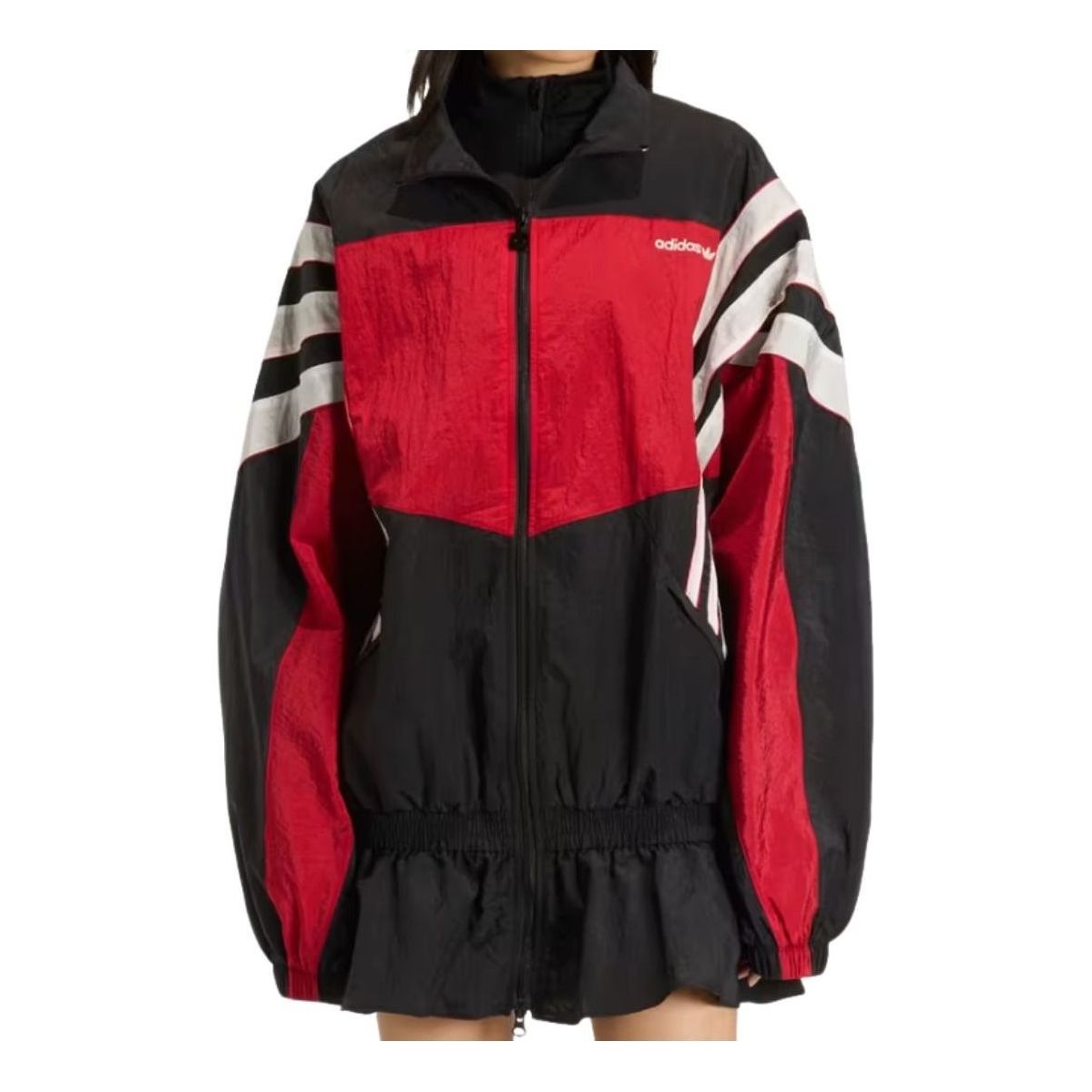 (WMNS) adidas Santiago Woven Track Top Asia Sizing 'Black Red' KC9134