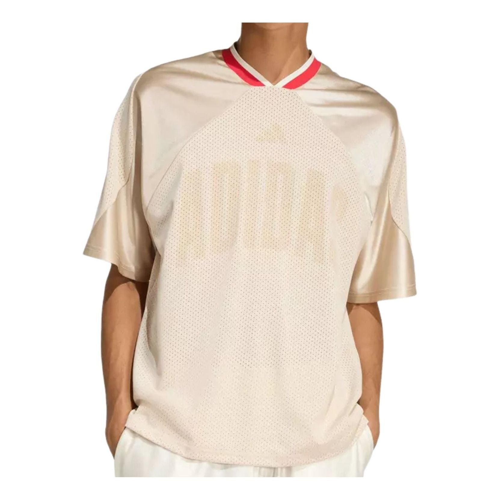 adidas Stadium Graphic Mesh T-Shirt Asia Sizing 'Crystal Linen Pure Ruby Off White' KF0712