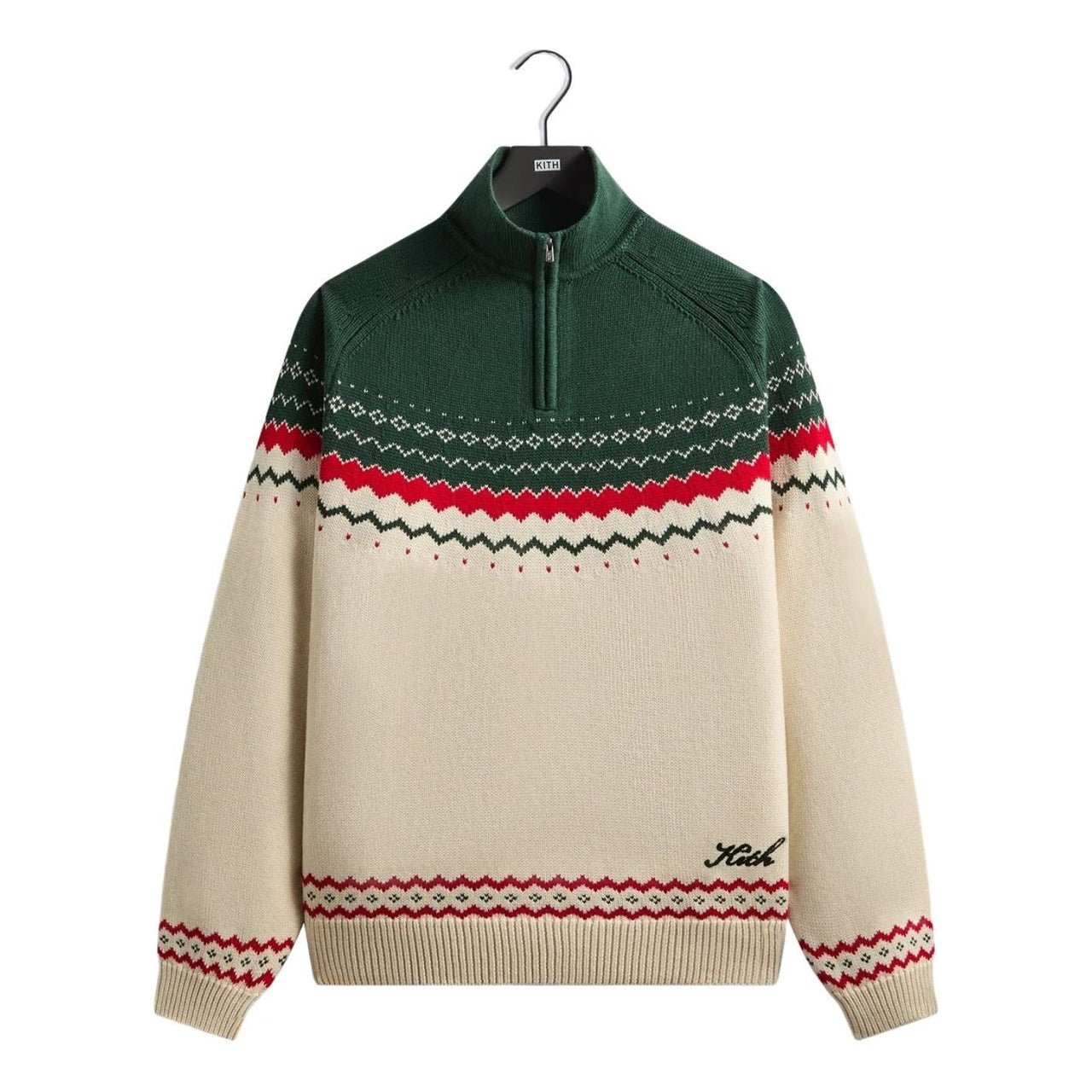 KITH Kithmas 2025 Serif Fair Isle Rue Wyona Quarter Zip 'Heather Oatmeal' KHM034508-216