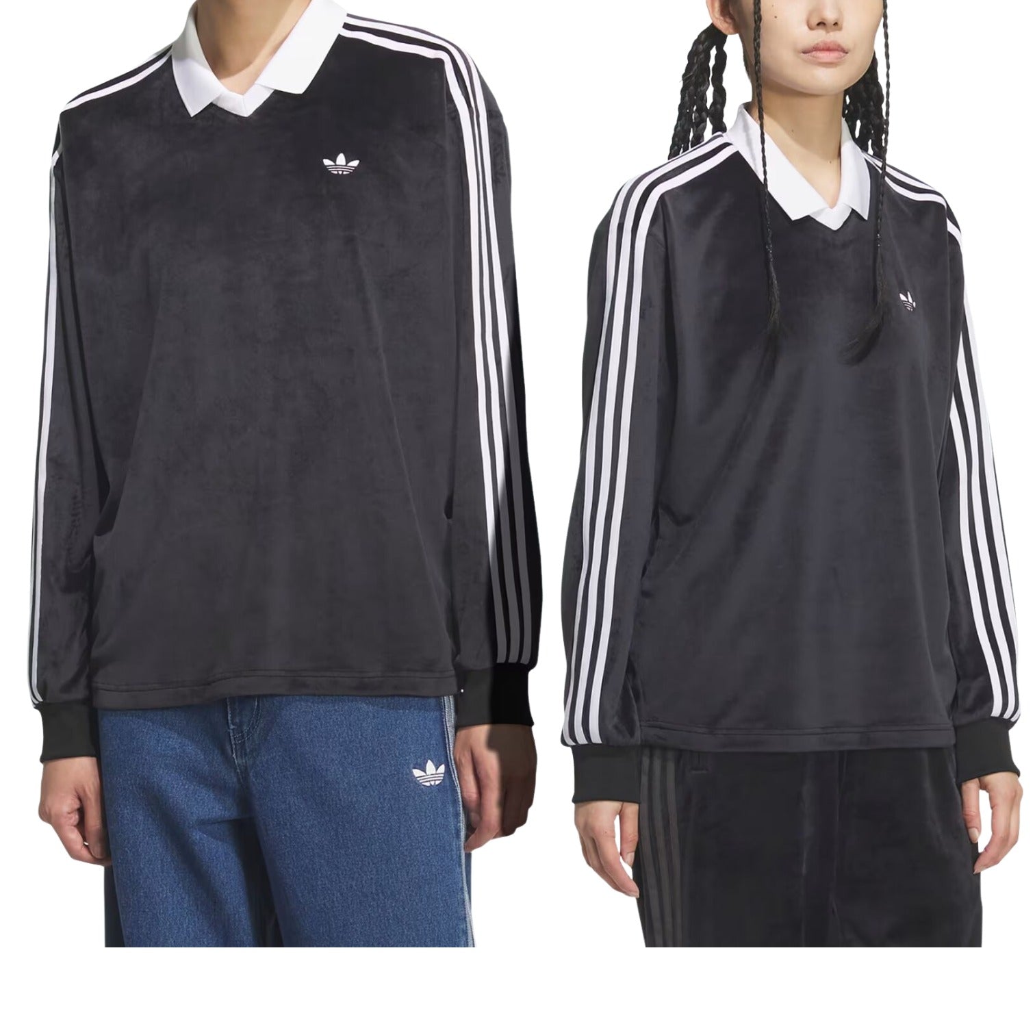 adidas Velvet Long Sleeve Polo Shirt 'Black' KQ5485