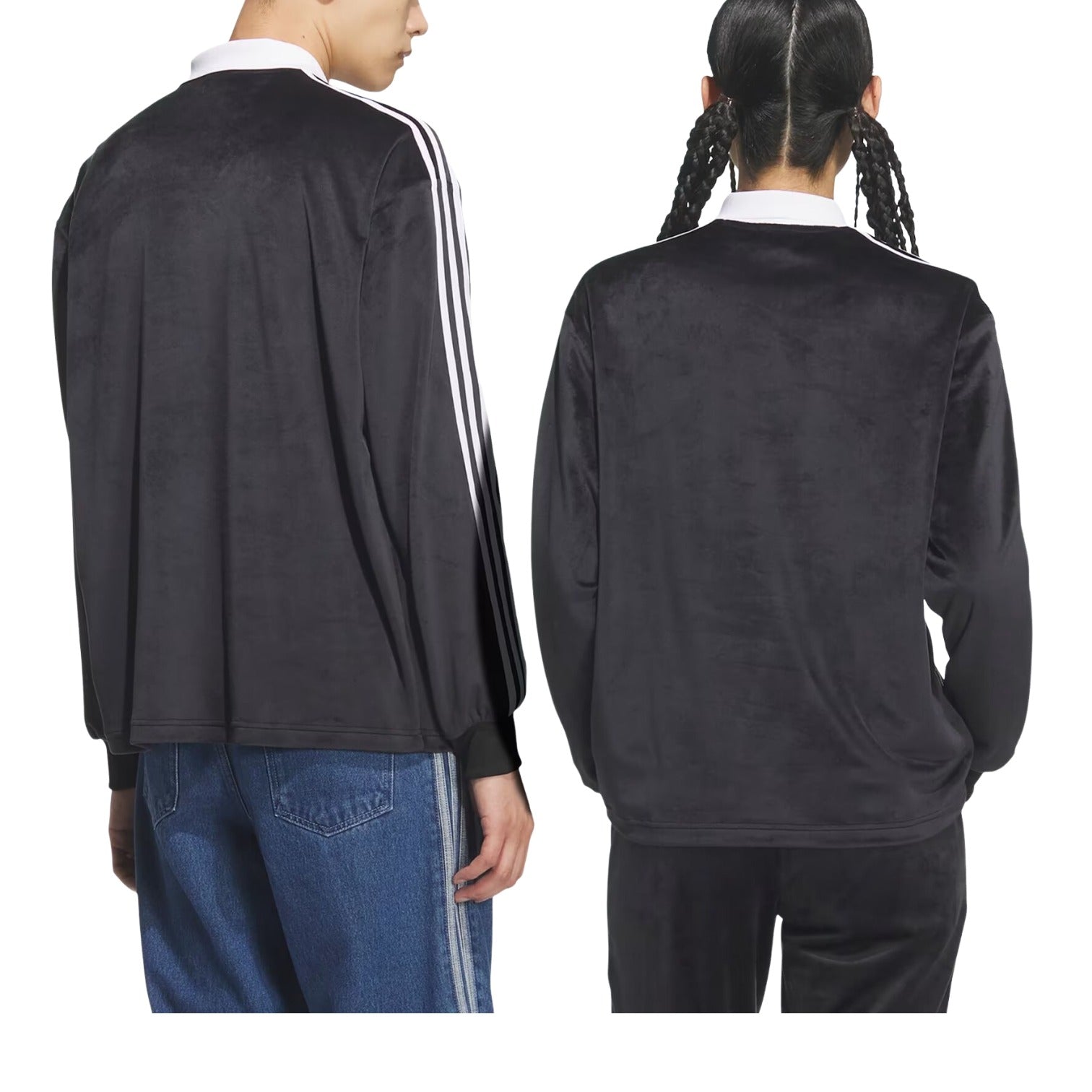 adidas Velvet Long Sleeve Polo Shirt 'Black' KQ5485
