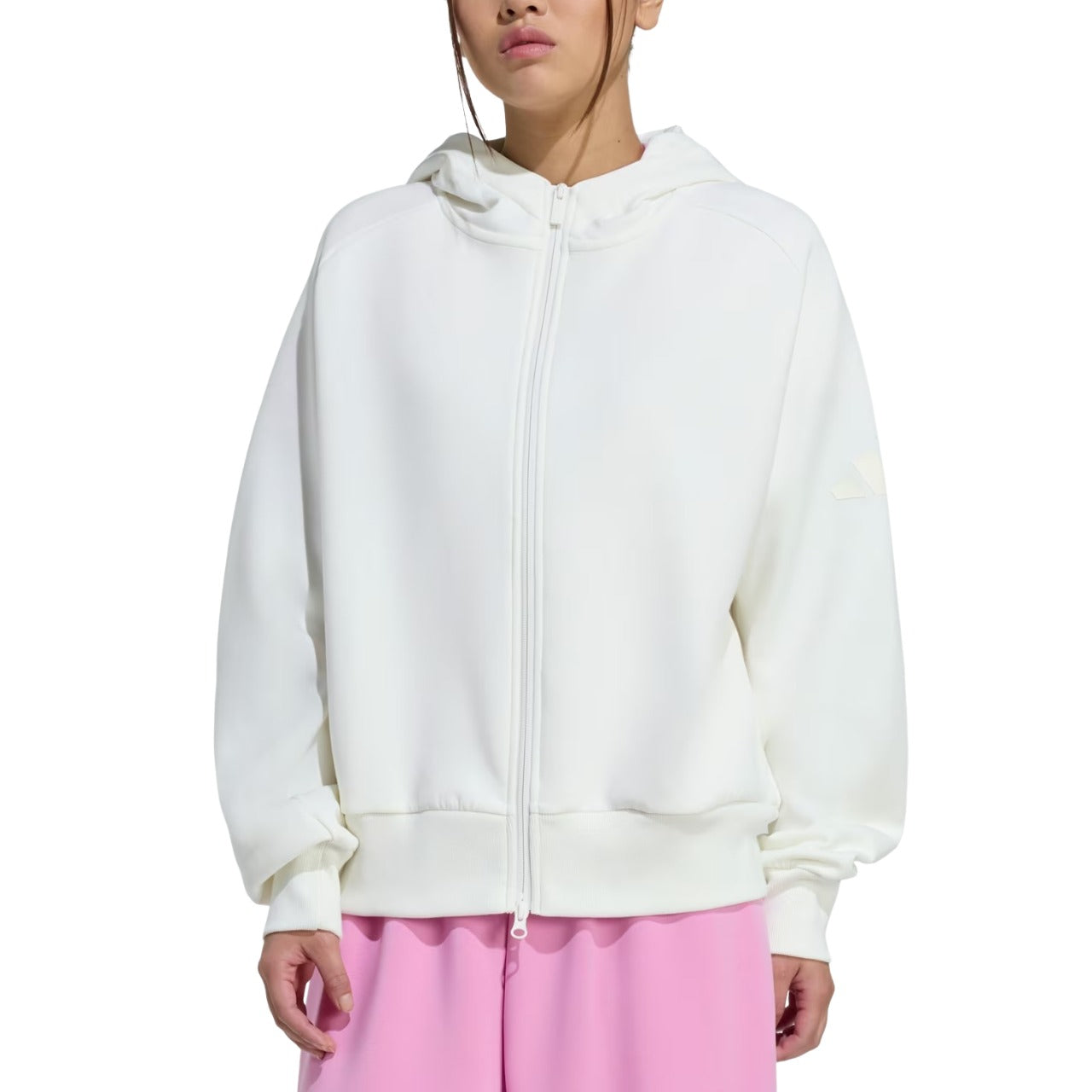 (WMNS) adidas Soft Lux Full Zip Hoodie 'Off White' KT3123