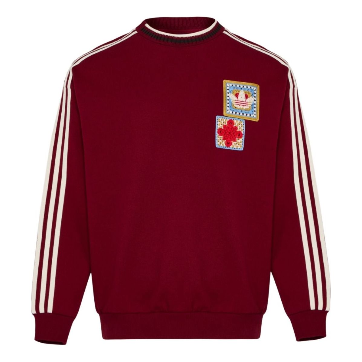 adidas FW25 Crafted Crewneck Jumper Asia Sizing 'Burgundy' KU1423