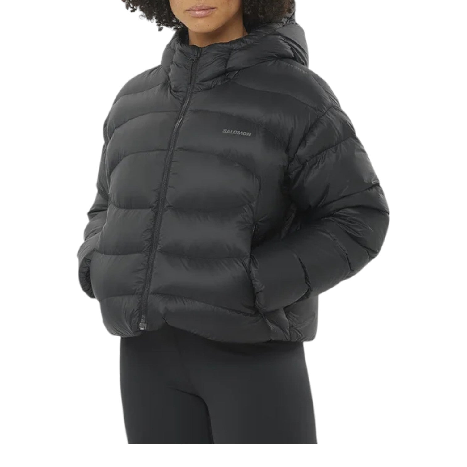 (WMNS) Salomon Outline Novelty Cropped Down Hooded Jacket 'Deep Black' C22775