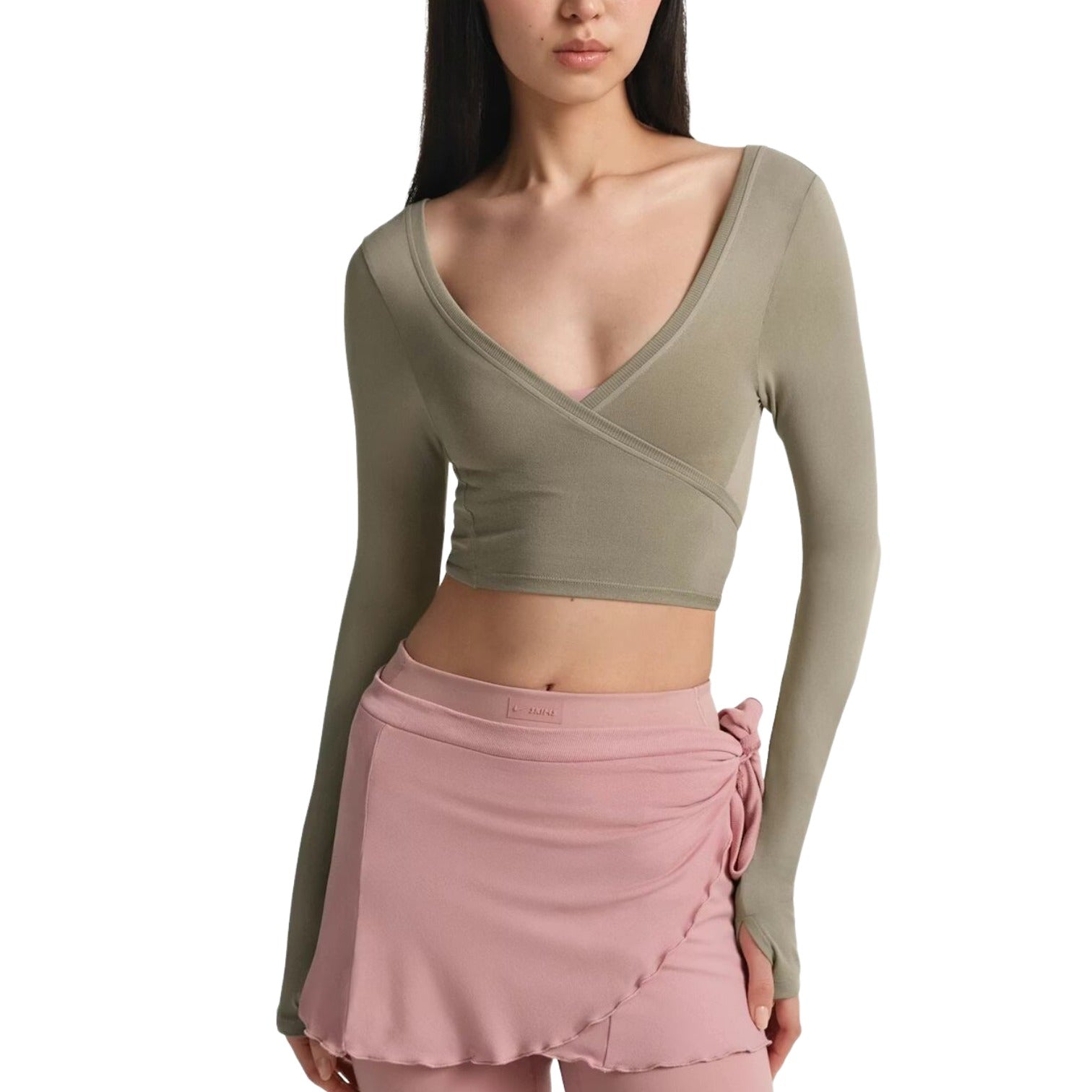 (WMNS) Nike x SKIMS Stretch Knit Wrap Long Sleeve Cropped Top 'Dune' LSLSL10088W-DNE