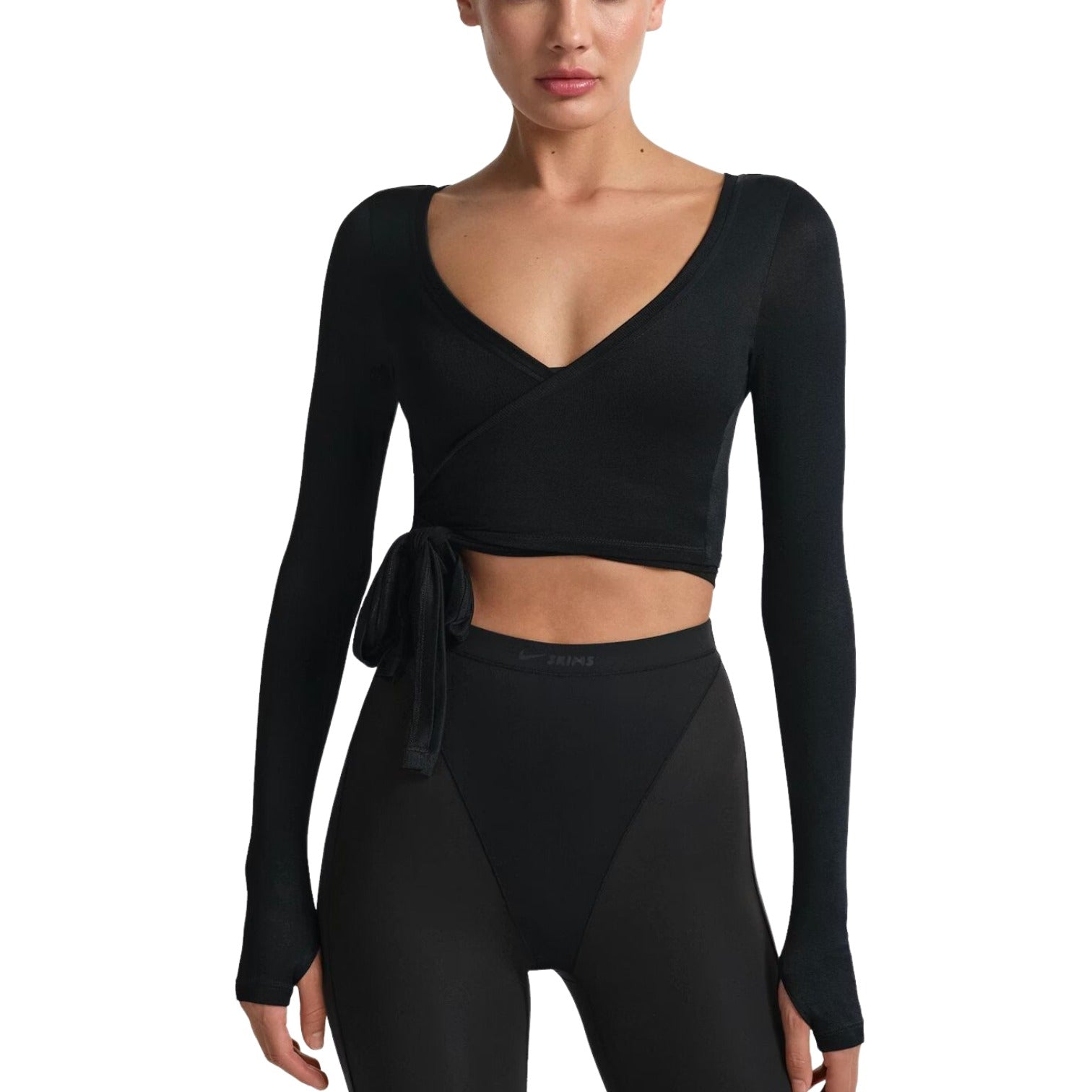 (WMNS) Nike x SKIMS Stretch Knit Wrap Long Sleeve Cropped Top 'Obsidian' LSLSL10088W-OBD