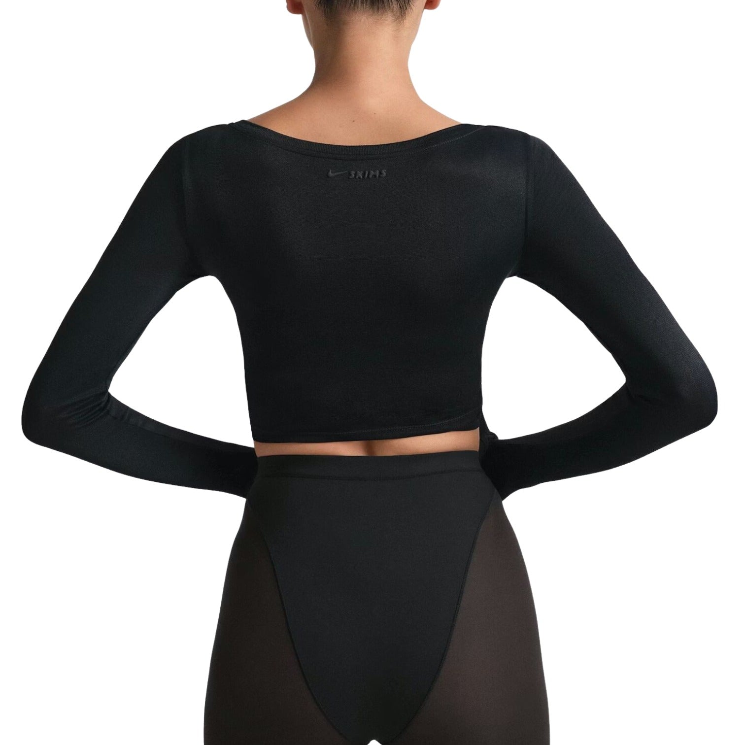 (WMNS) Nike x SKIMS Stretch Knit Wrap Long Sleeve Cropped Top 'Obsidian' LSLSL10088W-OBD