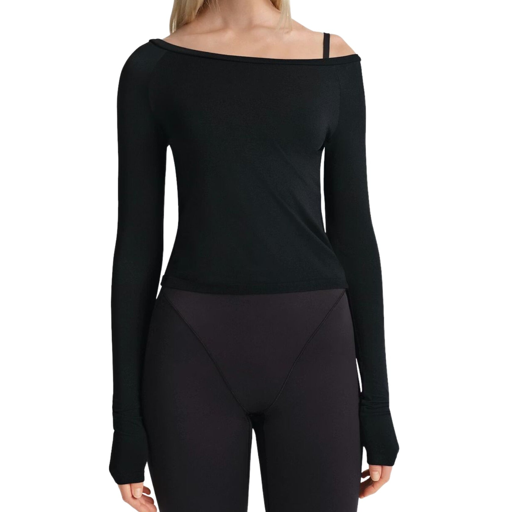 (WMNS) Nike x SKIMS Stretch Knit Off-Shoulder Long Sleeve Top 'Obsidian' LSLSL10090W-OBD