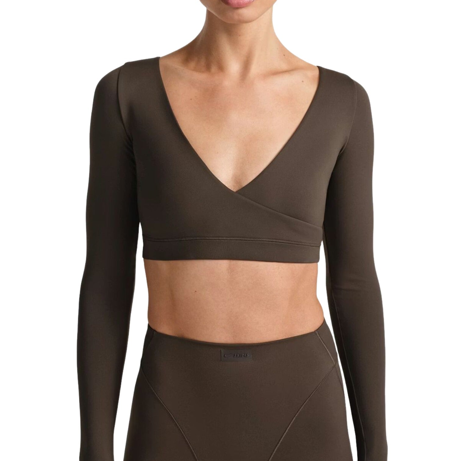 (WMNS) Nike x SKIMS Matte Wrap Long Sleeve Cropped Top 'Dark Sepia' LSLSL9692W-DSP