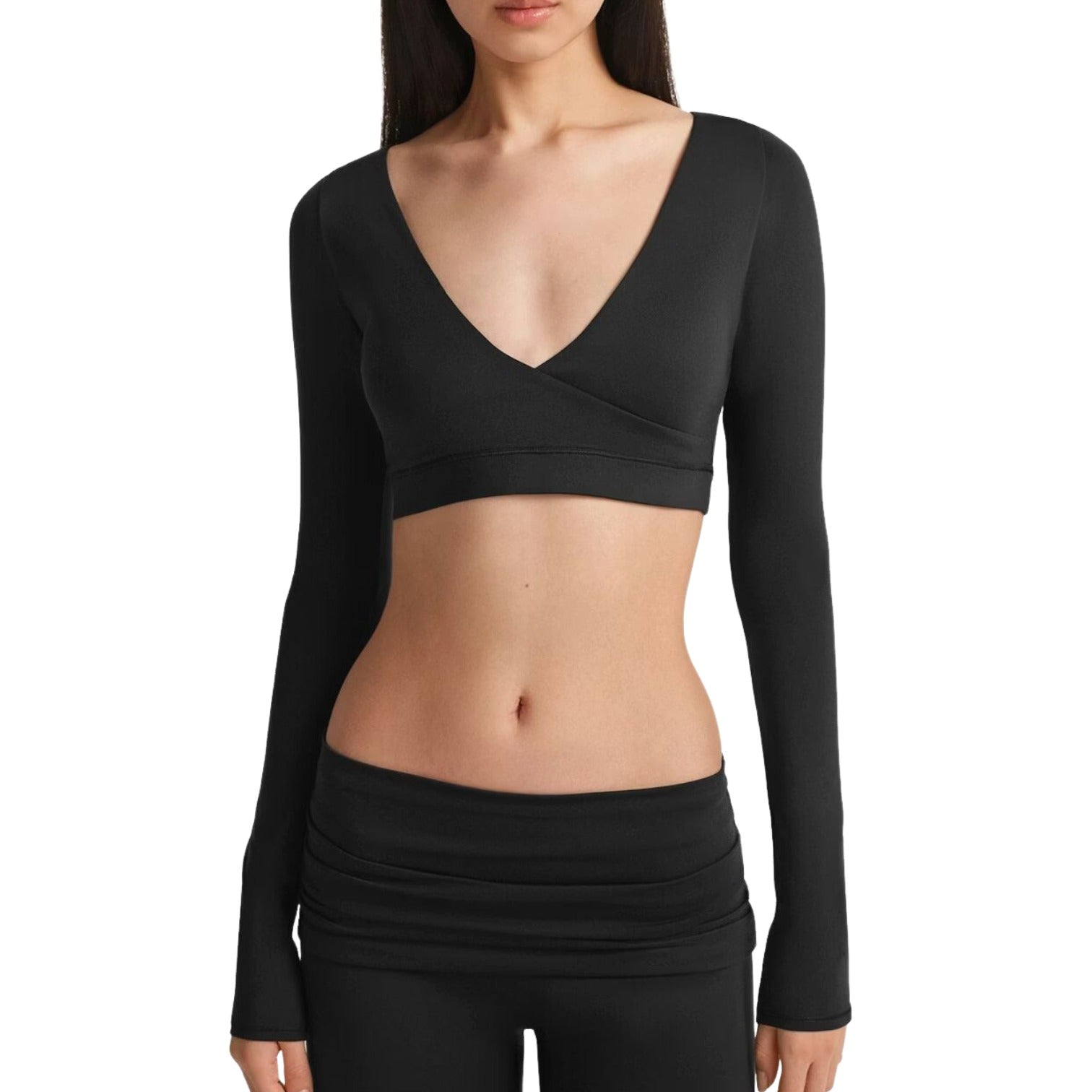 (WMNS) Nike x SKIMS Matte Wrap Long Sleeve Cropped Top 'Obsidian' LSLSL9692W-OBD