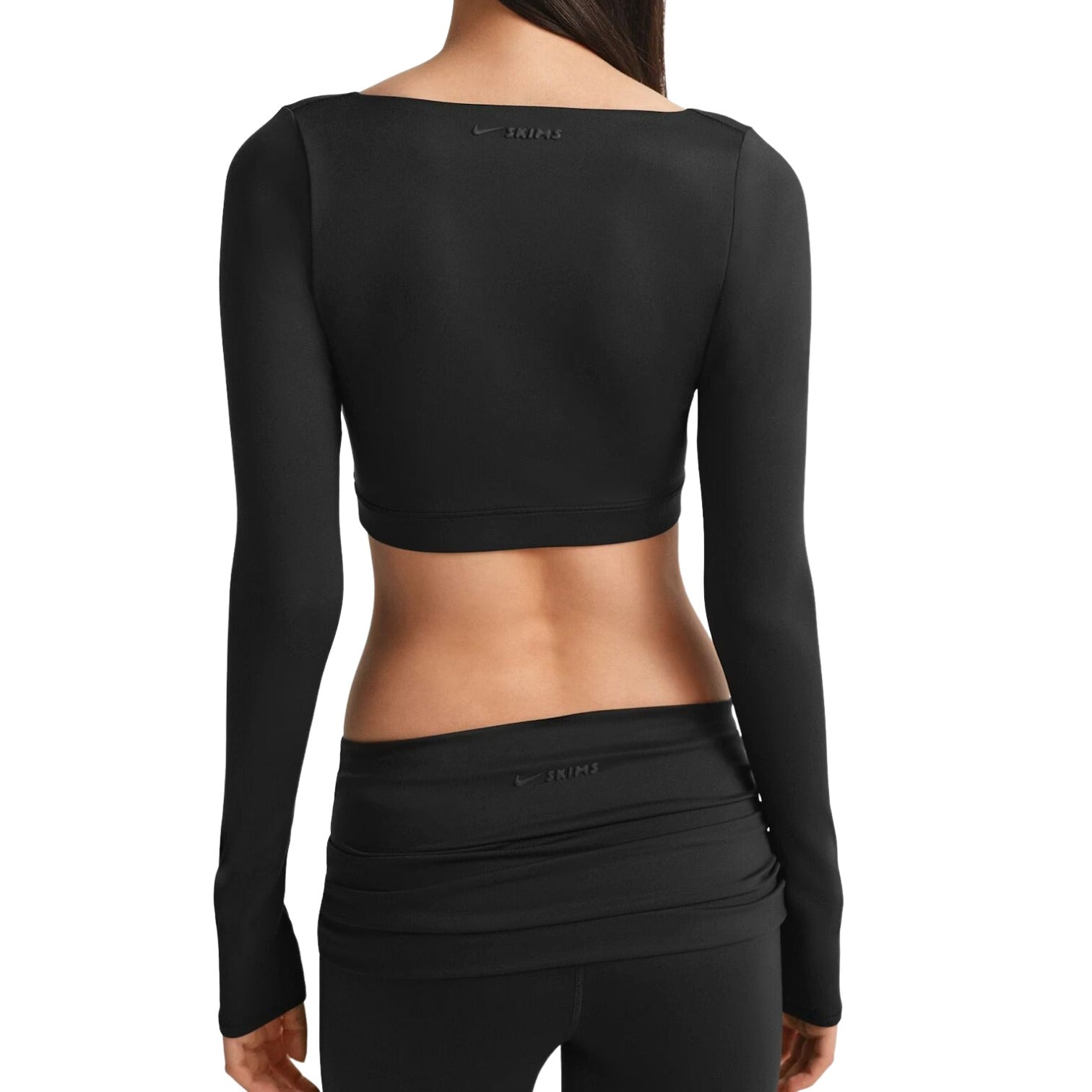 (WMNS) Nike x SKIMS Matte Wrap Long Sleeve Cropped Top 'Obsidian' LSLSL9692W-OBD
