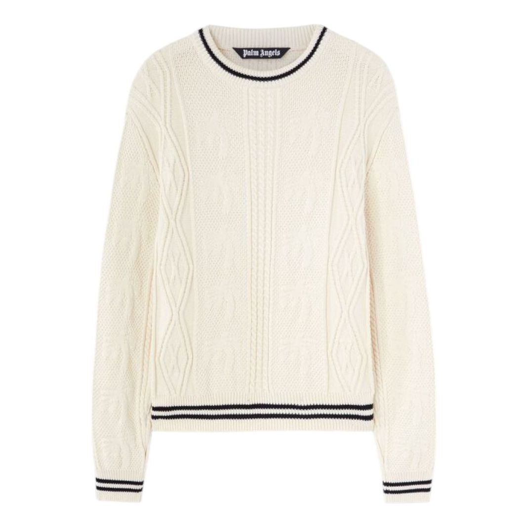 Palm Angels Curved Logo Cable Sweater 'Off White Black' PMHE058S25KNI0020310