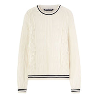 Palm Angels Curved Logo Cable Sweater 'Off White Black' PMHE058S25KNI0020310
