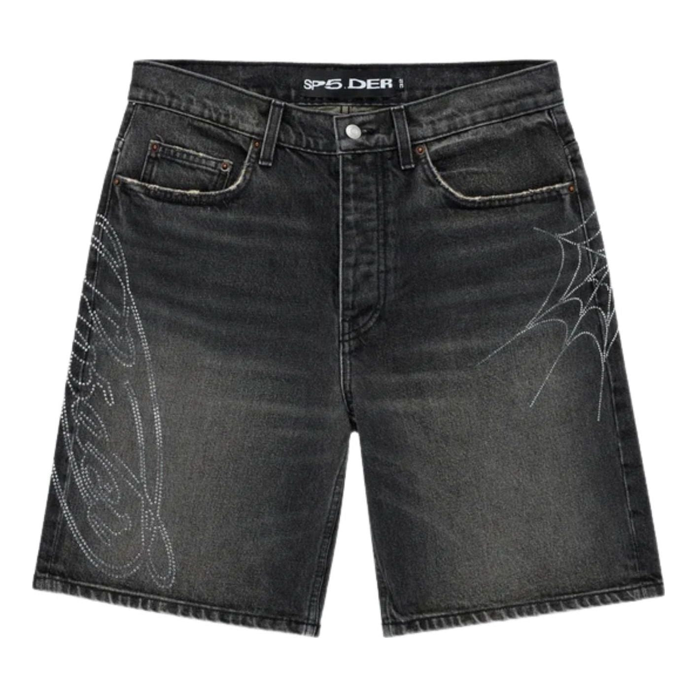 SP5DER Script Web Denim Short 'Black Wash' SH019SS26BLK
