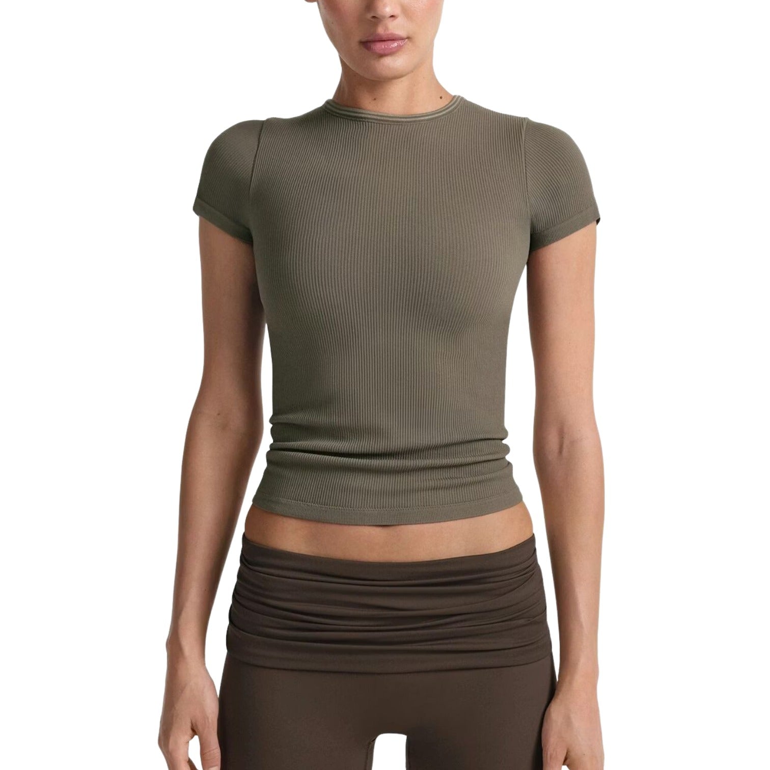 (WMNS) Nike x SKIMS Ribbed Seamless Baby T-Shirt 'Dusty Oakmoss' SSSSL9718W-DOD
