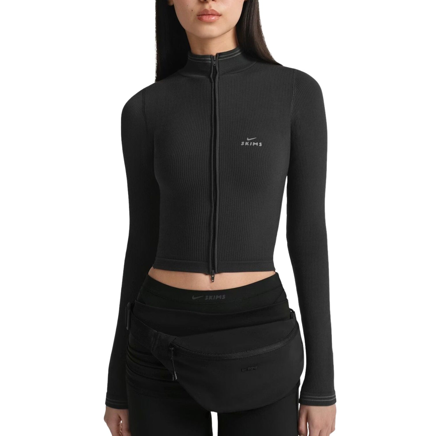 (WMNS) Nike x SKIMS Ribbed Seamless Zip Up Crop Jacket 'Obsidian' TPLSL11145W-OAR