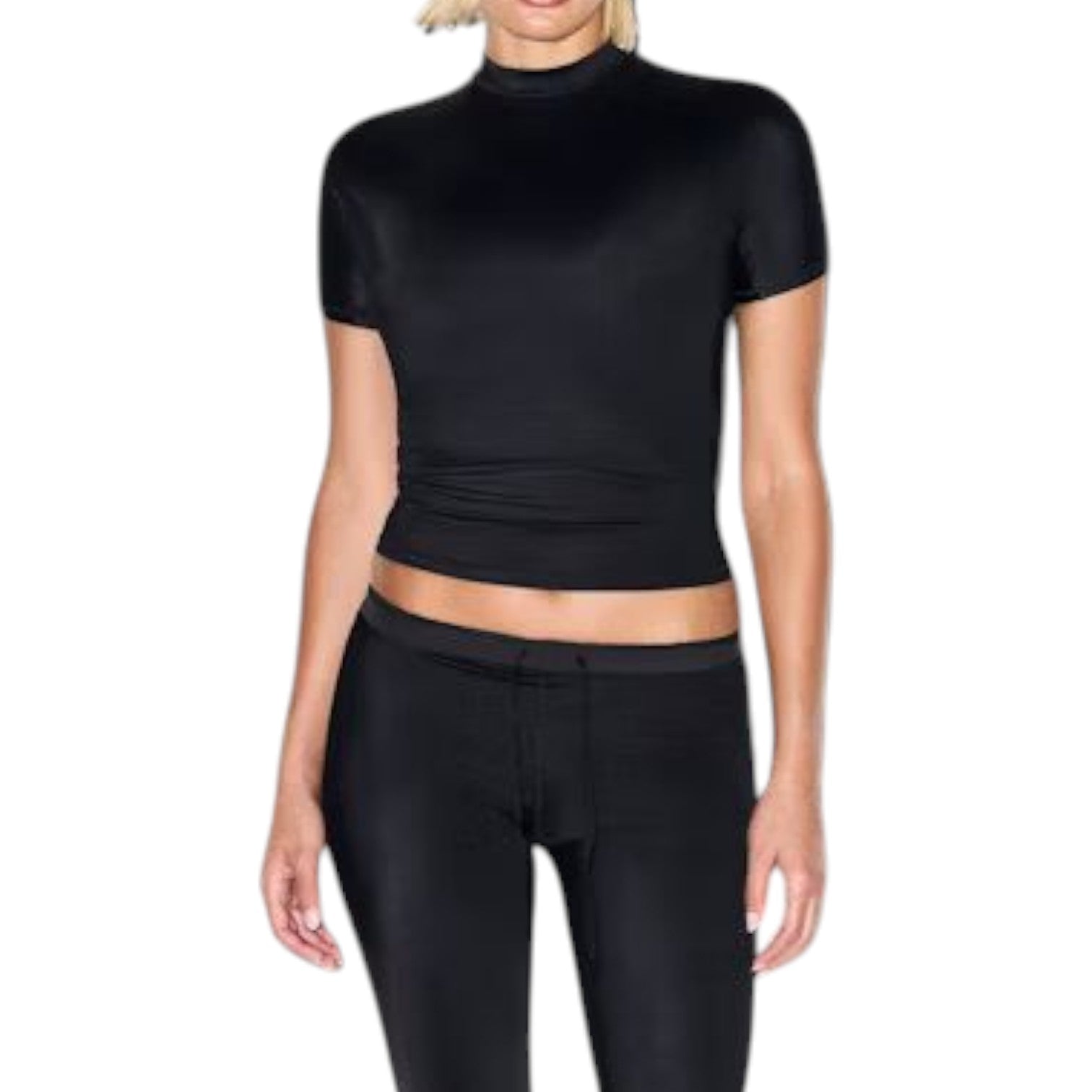 (WMNS) Nike x SKIMS Shine Mock-Neck Short-Sleeve Top 'Obsidian' TPTSH2714-OBD