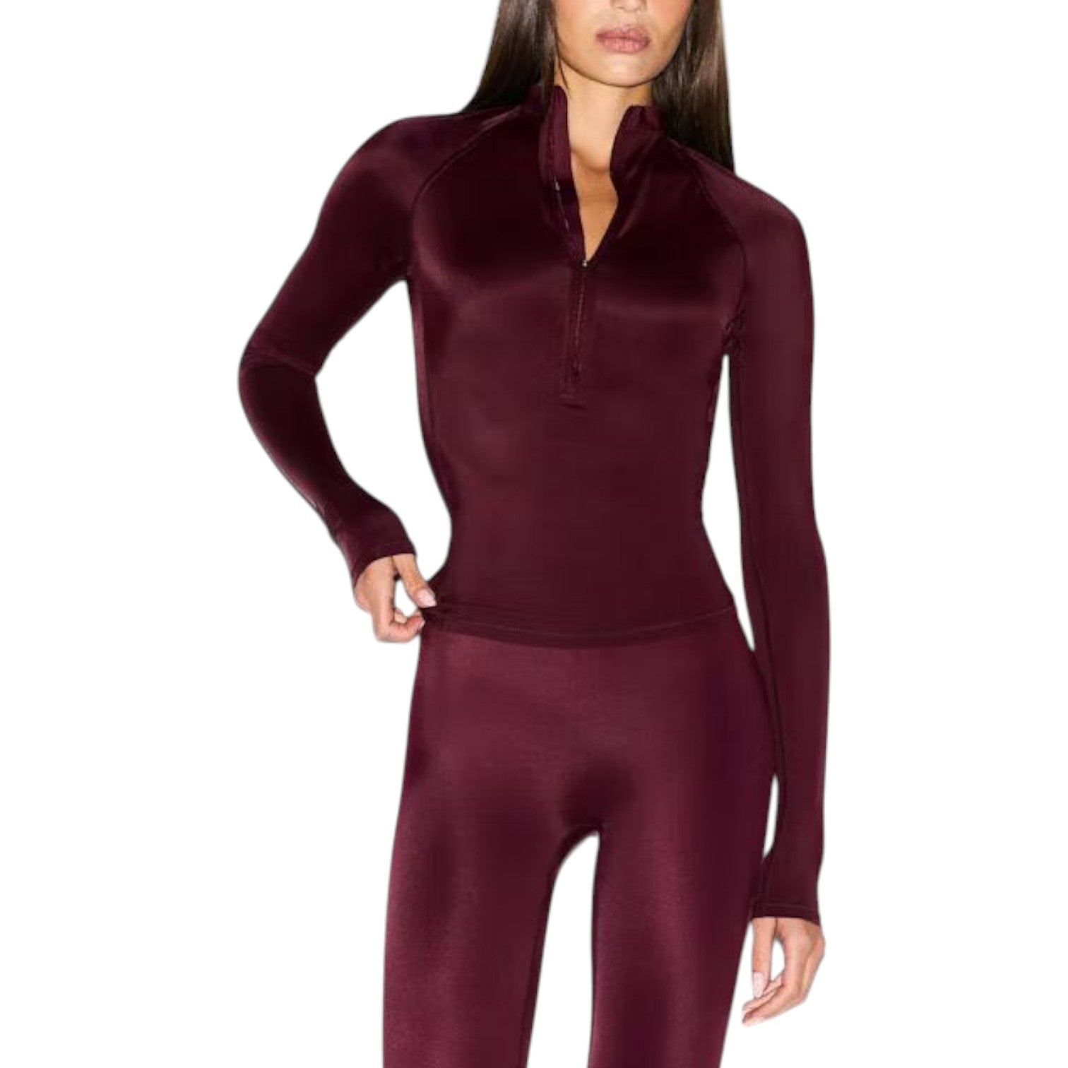 (WMNS) Nike x SKIMS Shine Long-Sleeve Half-Zip Top 'Currant' TPZUP7350W-CUR
