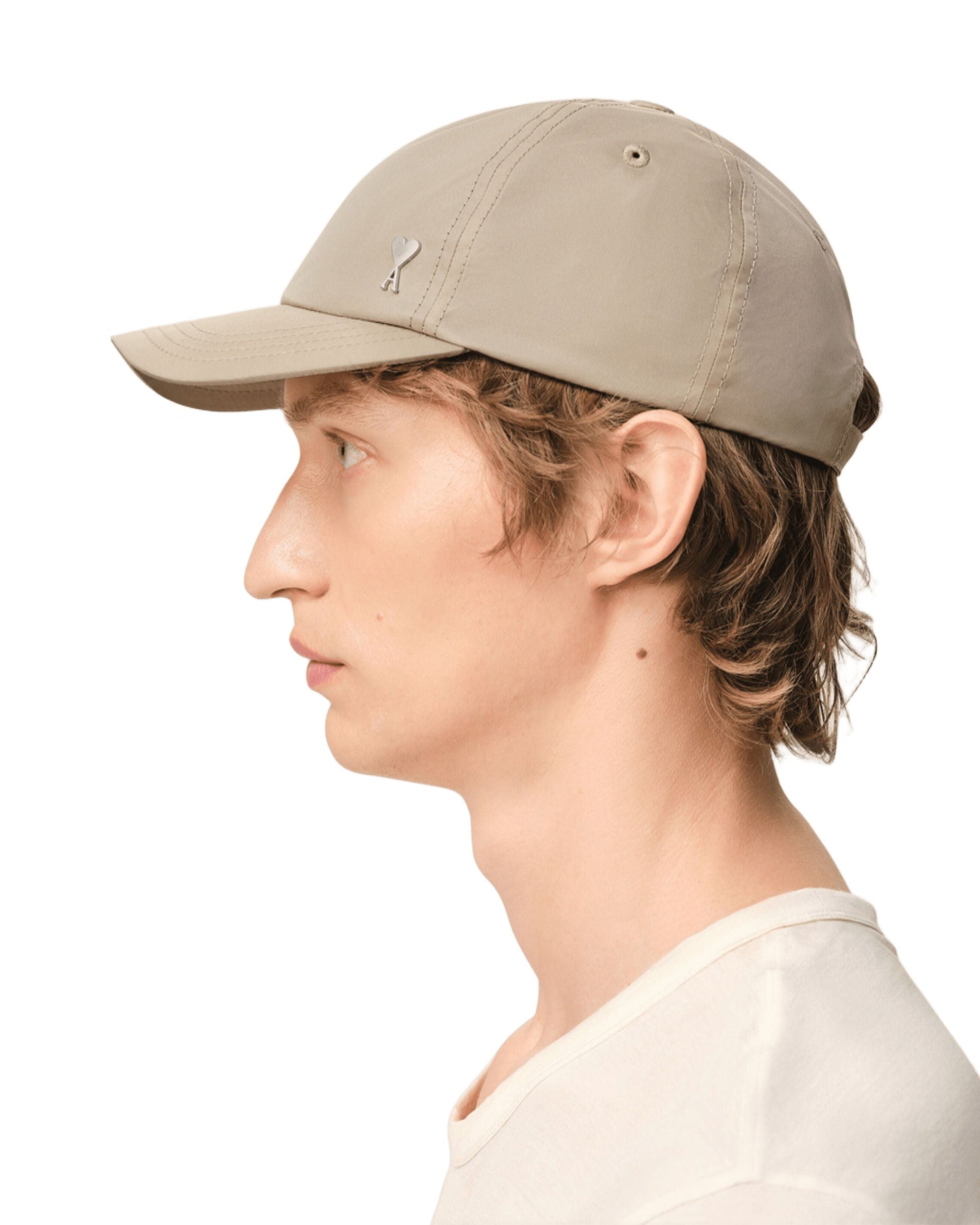 AMI SS26 Beige Nylon Ami De Coeur Stud Cap 'Taupe Beige' UCP268-PA0037-A036