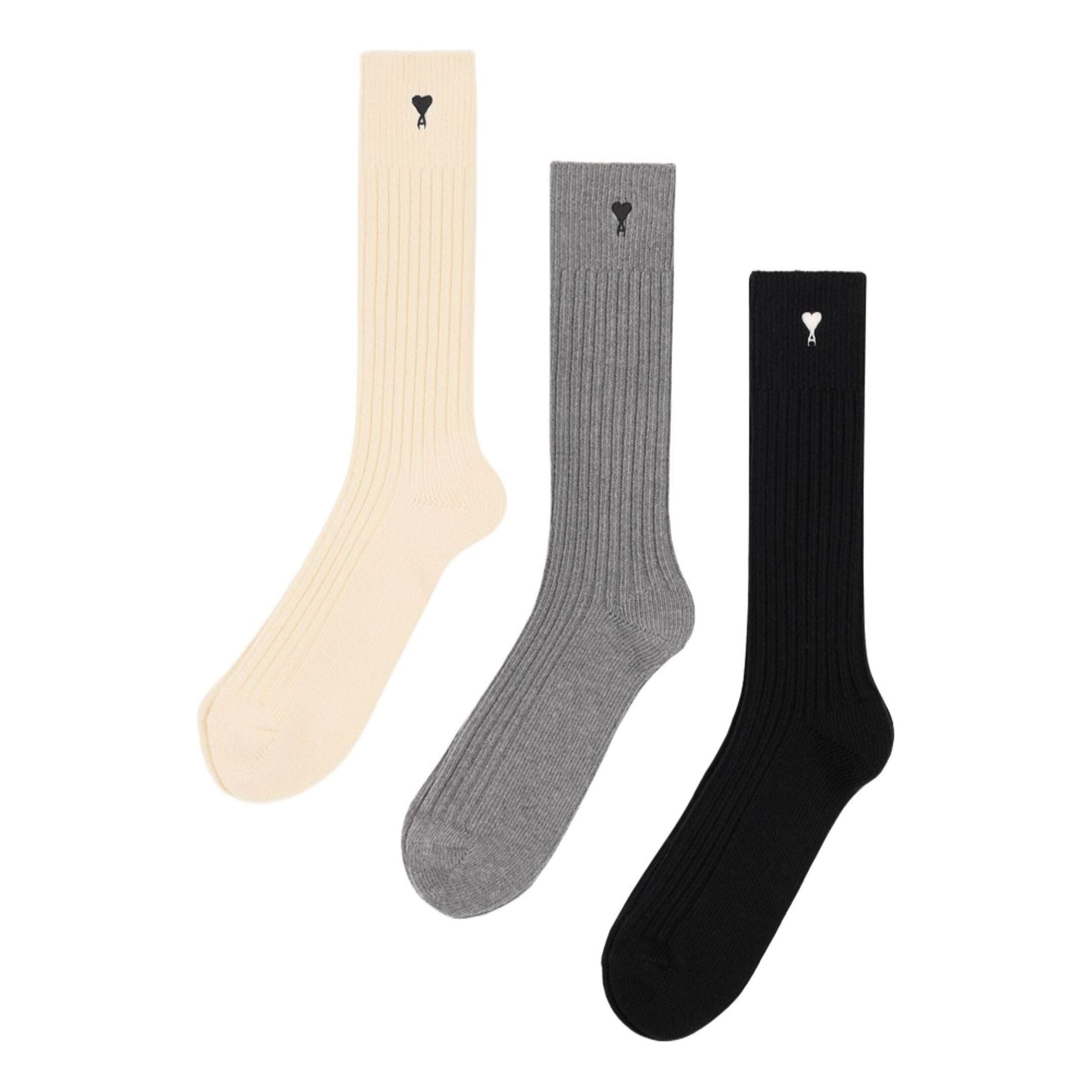AMI SS26 Cotton Three Pack Black Ami De Coeur Socks 'Off White Grey Black' USC611-AK0007-A148