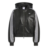 (WMNS) adidas Double Leather Jacket Asia Sizing 'Black' KU6857