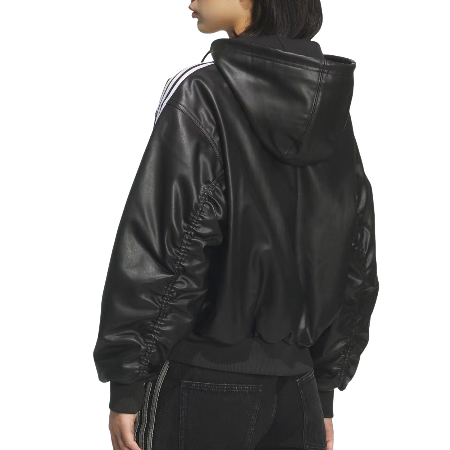 (WMNS) adidas Double Leather Jacket Asia Sizing 'Black' KU6857