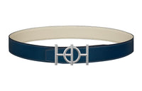 HERMES Silver Buckle Togo Calfskin Double-Sided Leather Belt Men's Blue Width: 3.8cm