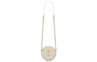 SAINT LAURENT Vinyle Round Camera Bag Chevron Quilted Grain De Poudre Blanc Vintage
