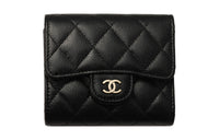 CHANEL Grained Cow Leather Wallet Small Size Women's Black