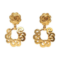CHANEL Pre-Owned 1997  Plated Flower Hoop Clip On Costume Earrings