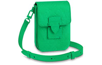 LOUIS VUITTON Leather Patchwork Trim Camera Bag Cell Phone Pouch Shoulder Bag Crossbody Bag Mini Men's Green
