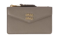 MIU MIU Textured Leather Card Holder Women's Clay Gray