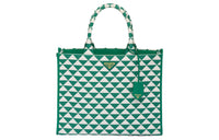 PRADA Fabric With Leather Tote Bag Shopping Bag Handbag Large Size Women's Green/White