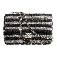 CHANEL Rhinestone Shoulder Bag Crossbody Bag Women's Black & Silver