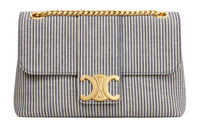 CELINE Fabric Handbag Shoulder Bag Crossbody Bag Medium Size Women's Marine Blue
