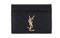 SAINT LAURENT CASSANDRE Grained Embossed Cow Leather Card Clip Card Holder Women's Black