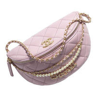 CHANEL Artificial Pearl Shiny Lambskin Fanny Pack Women's Light Pink Red