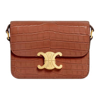CELINE Triomphe Crocodile Leather Crossbody Bag Shoulder Bag Women's Brown