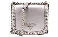 PRADA Cow Leather Shoulder Bag Women's Metallic