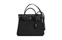 HERMES Herbag Zip Cowhide Patchwork Canvas Bag, Handbag, Shoulder Bag, Crossbody Bag Unisex Black