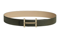 HERMES Elegant Gold Buckle Epsom Calfskin Double-Sided Leather Belt Men's Green Width: 3.8cm
