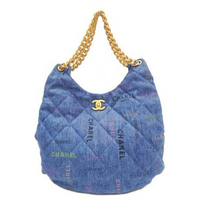 CHANEL Denim Hobo Bag Handbag Shoulder Bag Women's Blue