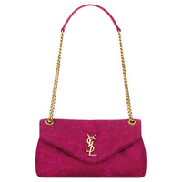 SAINT LAURENT Calypso Viscose & Metal Shoulder Bag Small Size Women's Red Berry