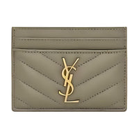 SAINT LAURENT CASSANDRE Sheepskin Card Holder Regular Women's Deep Moss Green