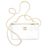 CHANEL Lambskin Artificial Pearl Shoulder Bag Crossbody Bag Regular Women's White