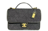 CHANEL Woolen Messenger Bag With Flap Portable Crossbody Bag Shoulder Bag Regular Women's Black