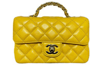 CHANEL Lambskin Chain Bag Shoulder Bag Crossbody Bag Mini Women's Yellow