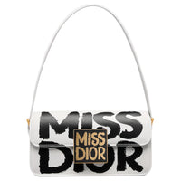 DIOR Miss Dior Calfskin Handbag, Shoulder Bag Women's White & Black