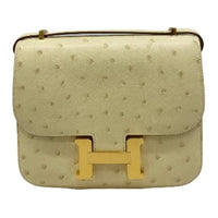 HERMES Constance Ostrich Leather Shoulder Bag Crossbody Bag Women's Y1 Vanille Vanilla
